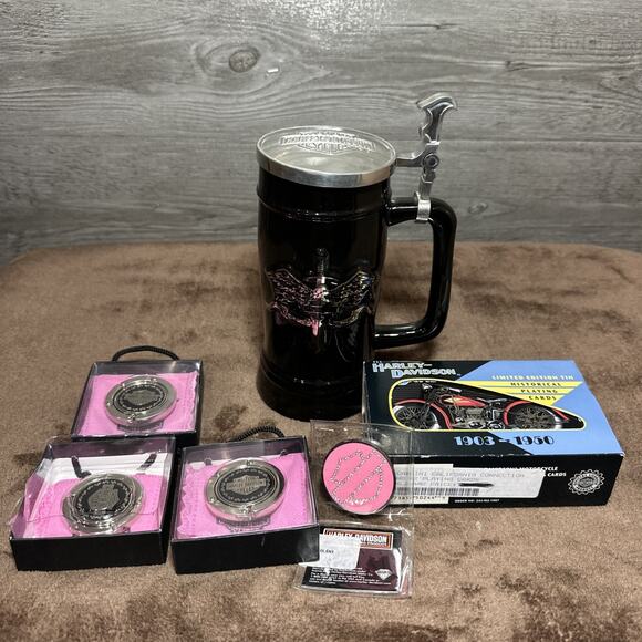 Harley Davidson Bundle Beer Stein, Handbag Holders X3, Playing Cards, Coin - Picture 1 of 16